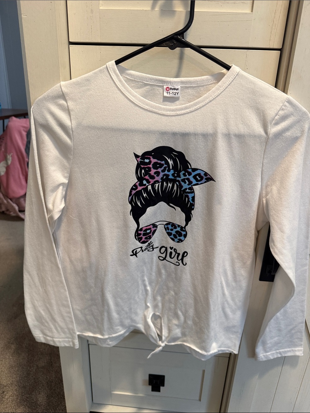 White Girls' Long-Sleeve Graphic Tie-Front Top - Pretty Girl